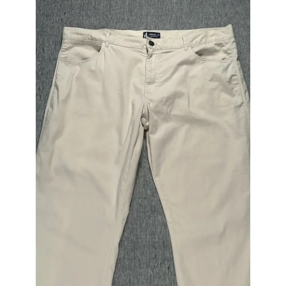 Johnnie-O Pants Mens 40x32 Off-White Straight Leg Stretch Beachy Coastal Prep